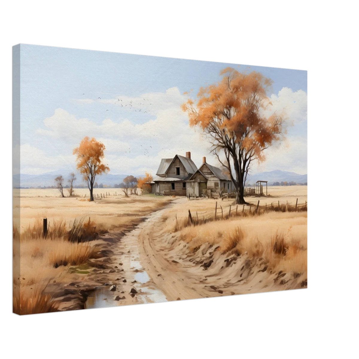 Autumn Homestead – Rustic Countryside Landscape Wall Art Print - Canvas - 50x75 cm / 20x30″ -