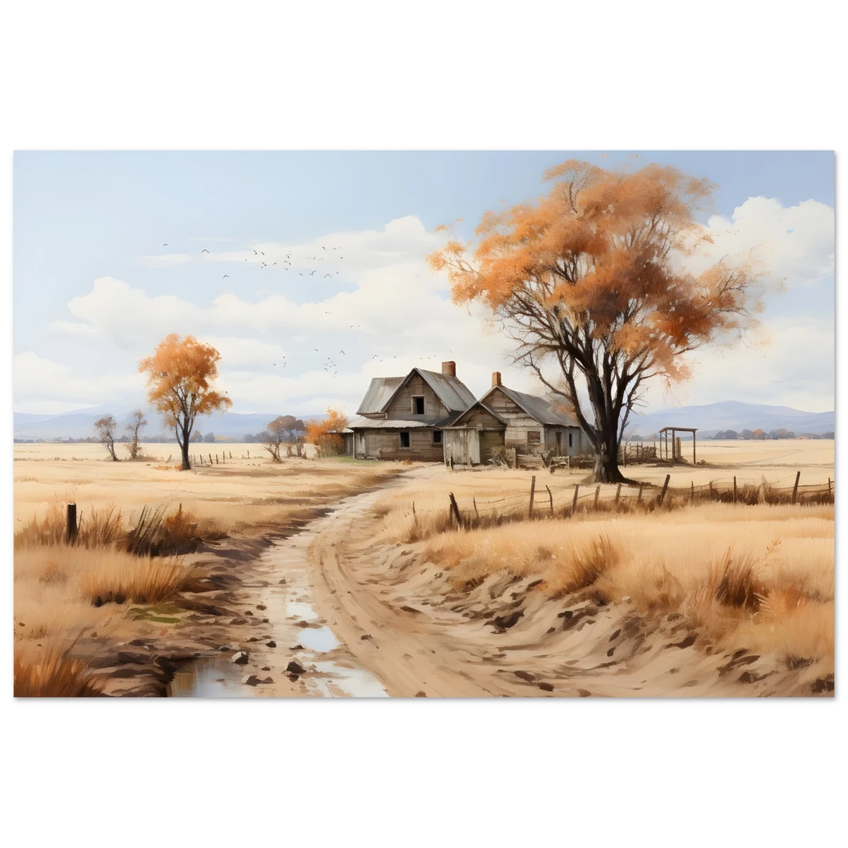 Autumn Homestead – Rustic Countryside Landscape Wall Art Print - Fine Art Poster - 60x90 cm / 24x36″ -