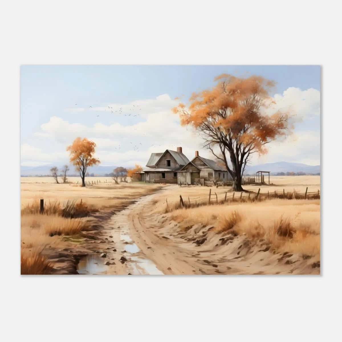 Autumn Homestead – Rustic Countryside Landscape Wall Art Print - Aluminum Print - 70x100 cm / 28x40″ -