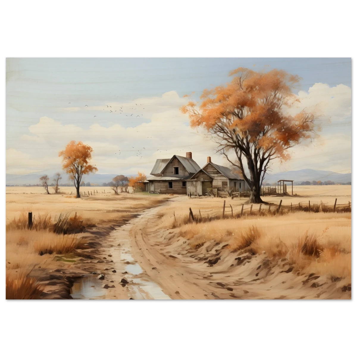 Autumn Homestead – Rustic Countryside Landscape Wall Art Print - Wood Prints - 70x100 cm / 28x40″ -