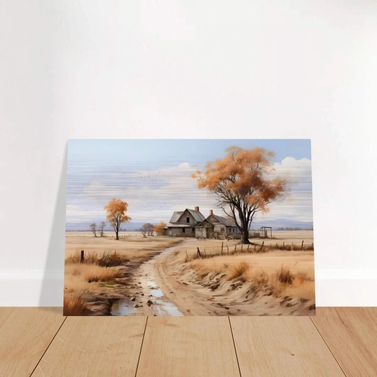 Autumn Homestead – Rustic Countryside Landscape Wall Art Print - Brushed Aluminum Print - 70x100 cm / 28x40″ -
