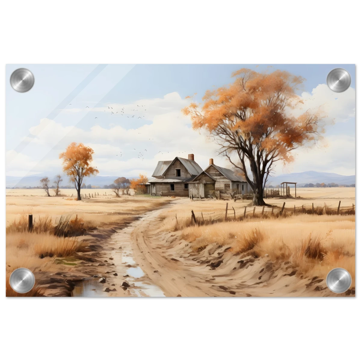 Autumn Homestead – Rustic Countryside Landscape Wall Art Print - Acrylic Print - 20x30 cm / 8x12″ -