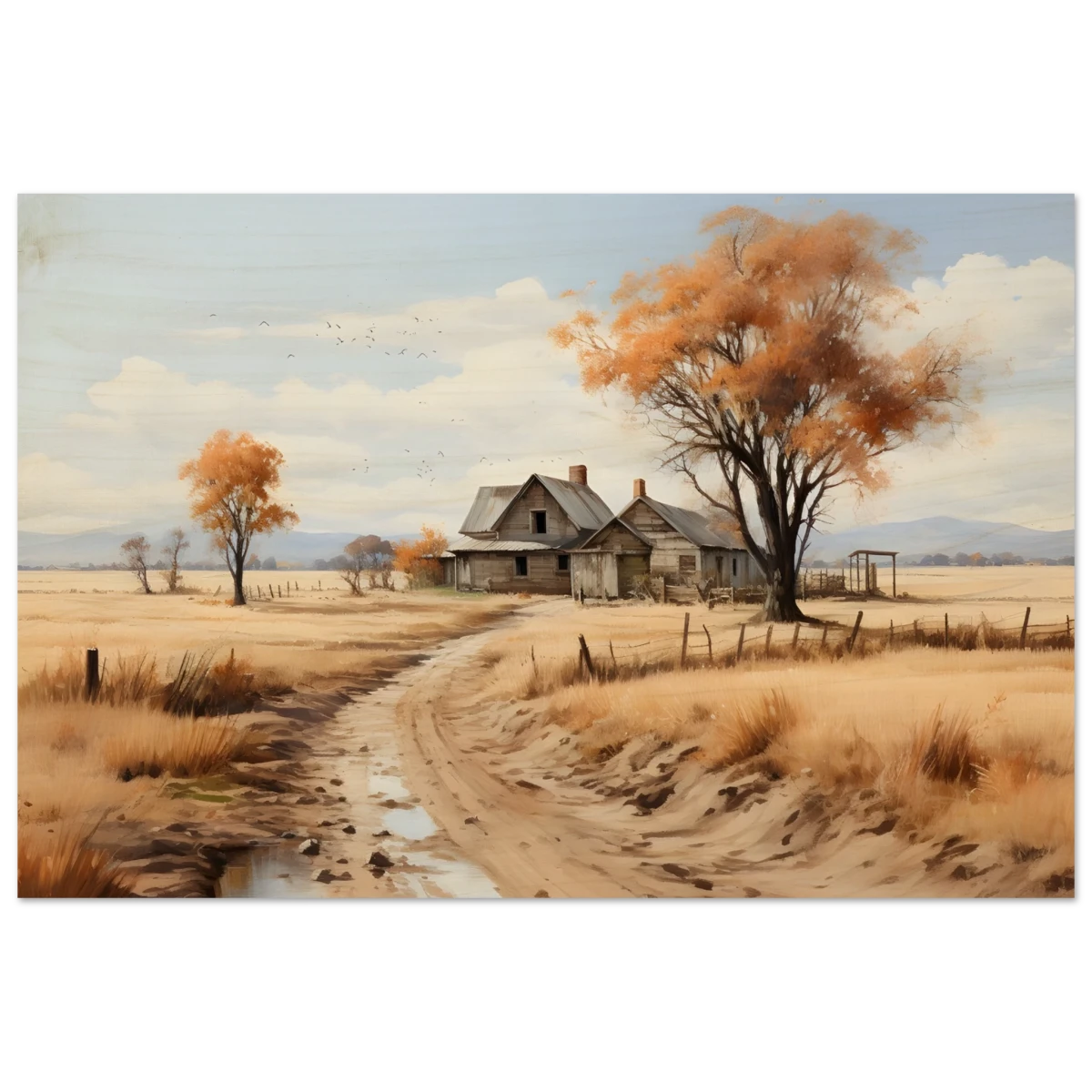Autumn Homestead – Rustic Countryside Landscape Wall Art Print - Wood Prints - 50x75 cm / 20x30″ -