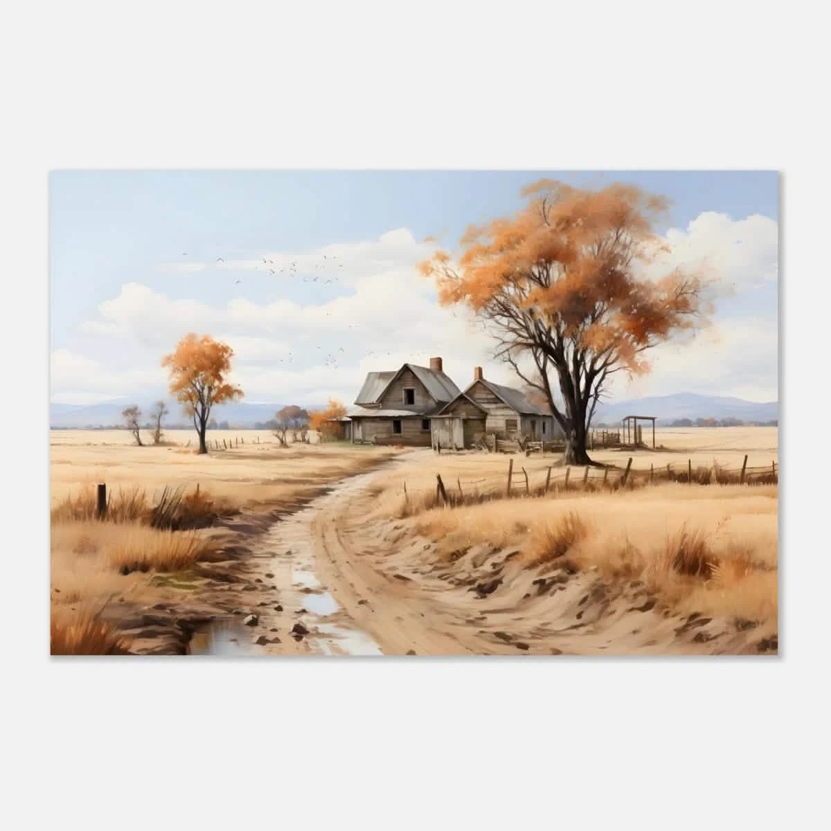 Autumn Homestead – Rustic Countryside Landscape Wall Art Print - Aluminum Print - 60x90 cm / 24x36″ -