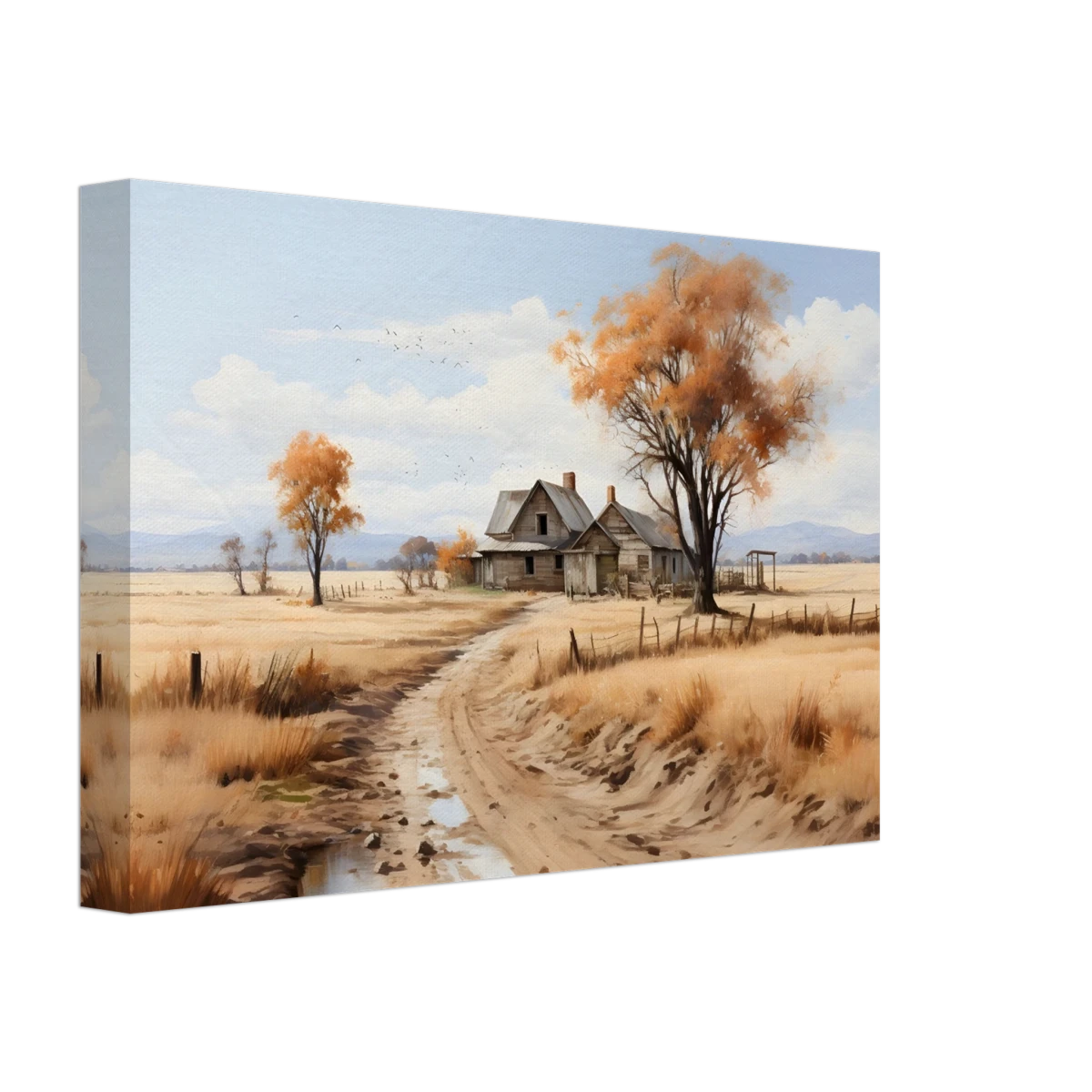 Autumn Homestead – Rustic Countryside Landscape Wall Art Print - Canvas - 20x30 cm / 8x12″ -