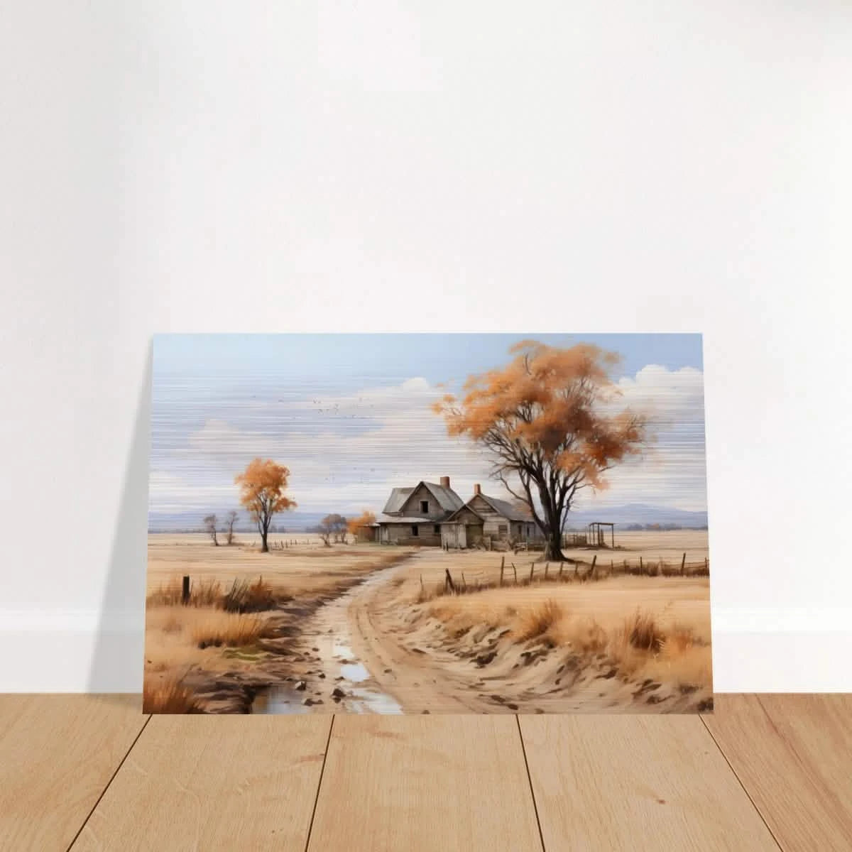 Autumn Homestead – Rustic Countryside Landscape Wall Art Print - Brushed Aluminum Print - 40x60 cm / 16x24″ -