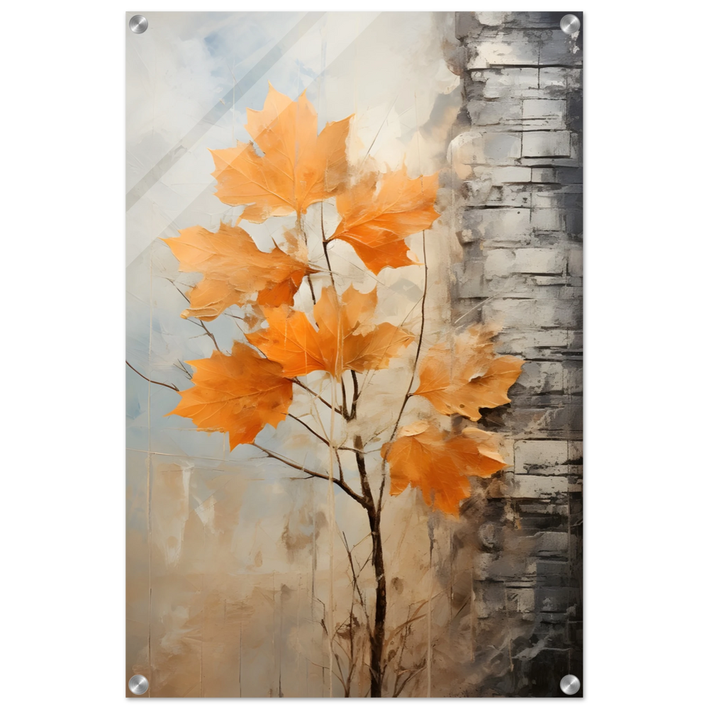 Autumn Maple Leaves by Birch Tree – Modern Nature Wall Art - Acrylic Print - 50x75 cm / 20x30″ -