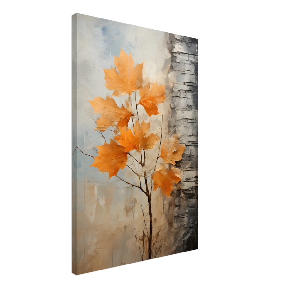 Autumn Maple Leaves by Birch Tree – Modern Nature Wall Art - Canvas - 50x75 cm / 20x30″ -
