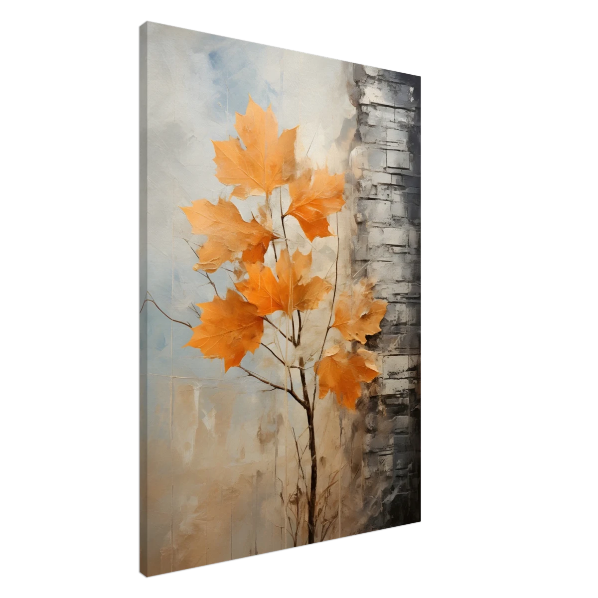Autumn Maple Leaves by Birch Tree – Modern Nature Wall Art - Canvas - 70x100 cm / 28x40″ -