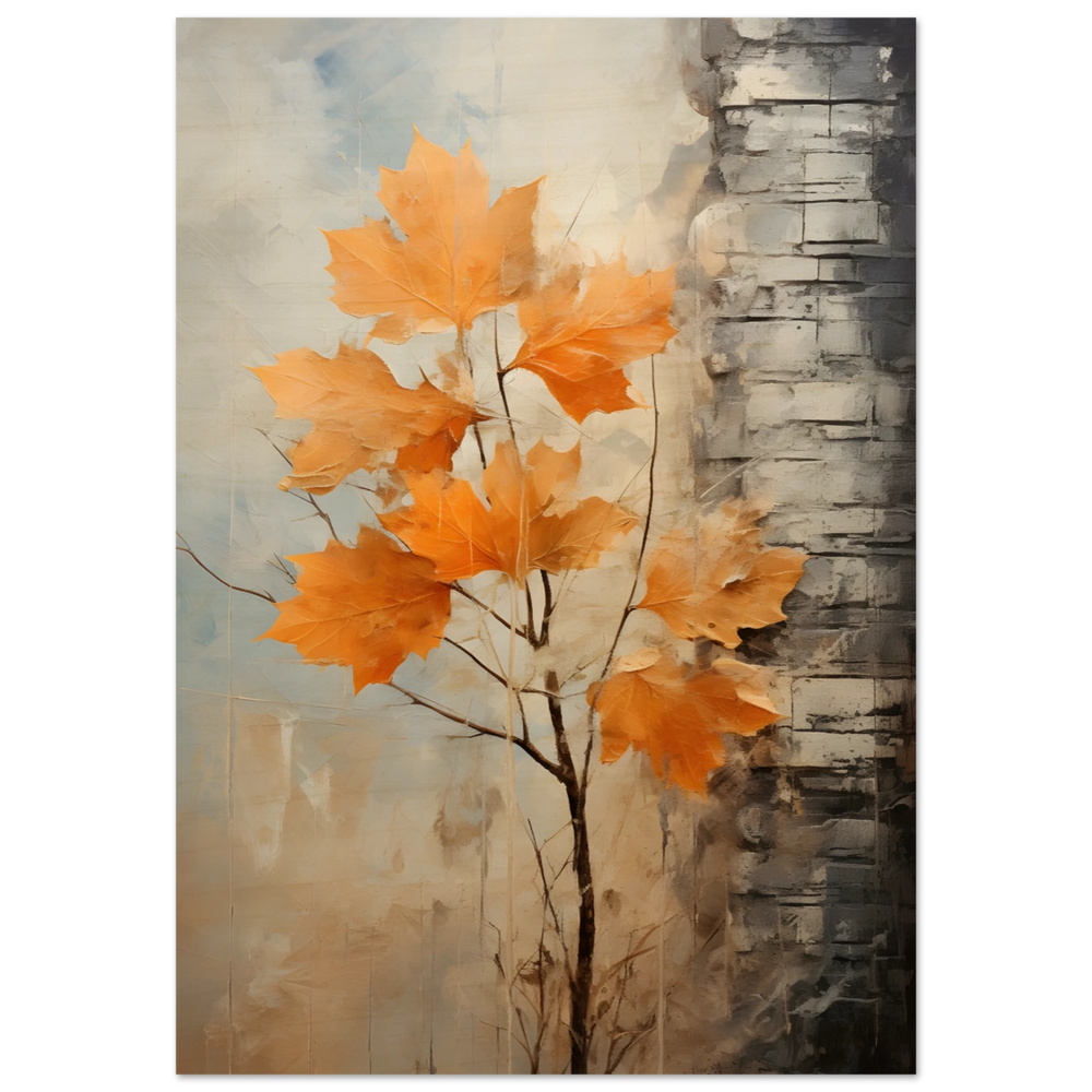 Autumn Maple Leaves by Birch Tree – Modern Nature Wall Art - Wood Prints - 70x100 cm / 28x40″ -