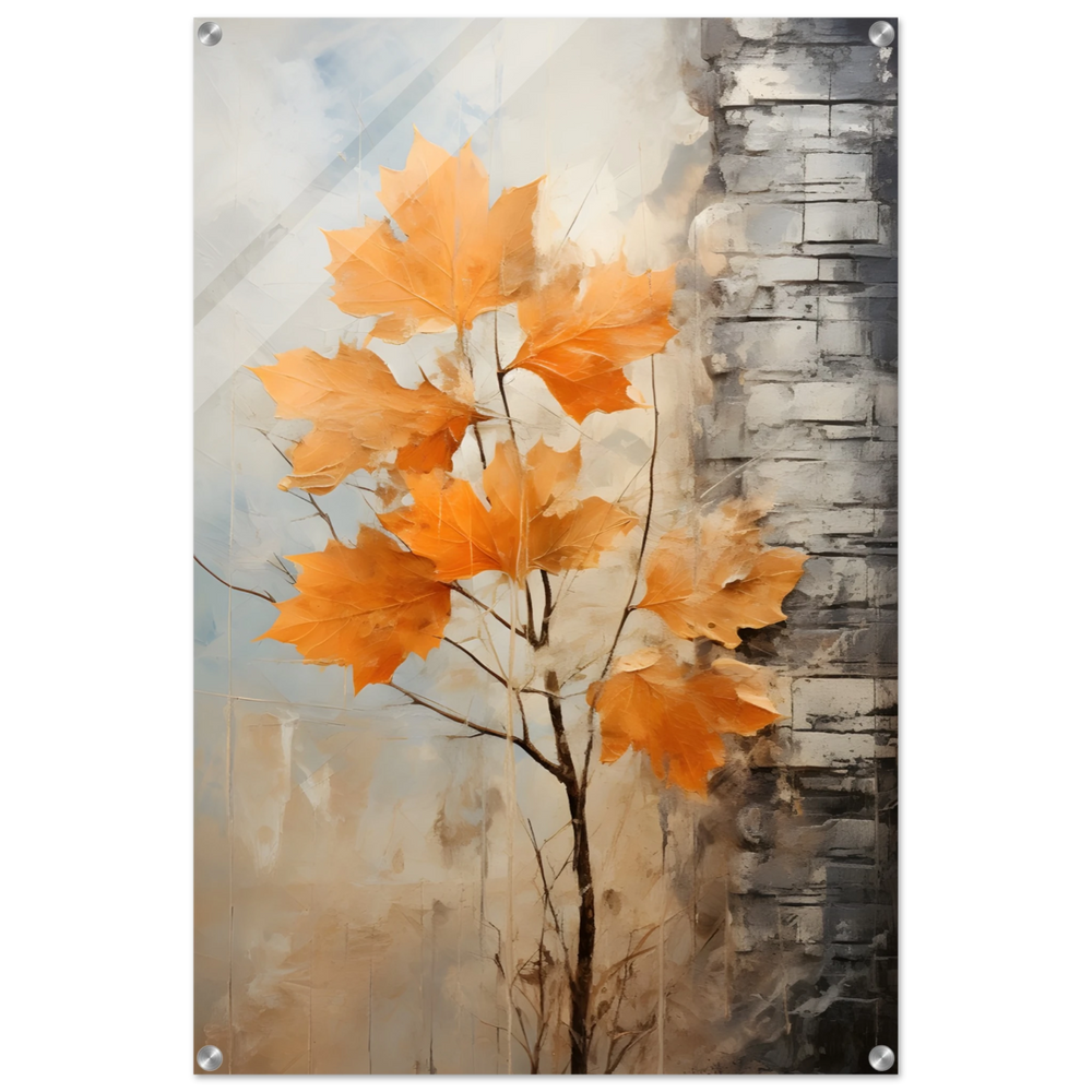 Autumn Maple Leaves by Birch Tree – Modern Nature Wall Art - Acrylic Print - 60x90 cm / 24x36″ -