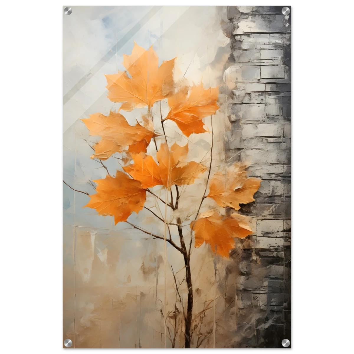 Autumn Maple Leaves by Birch Tree – Modern Nature Wall Art - Acrylic Print - 60x90 cm / 24x36″ -