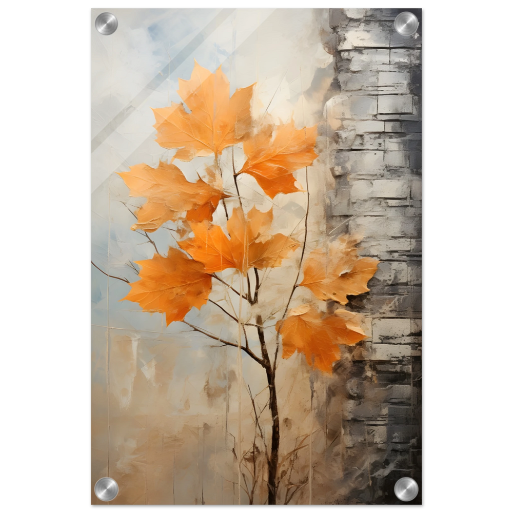 Autumn Maple Leaves by Birch Tree – Modern Nature Wall Art - Acrylic Print - 30x45 cm / 12x18″ -