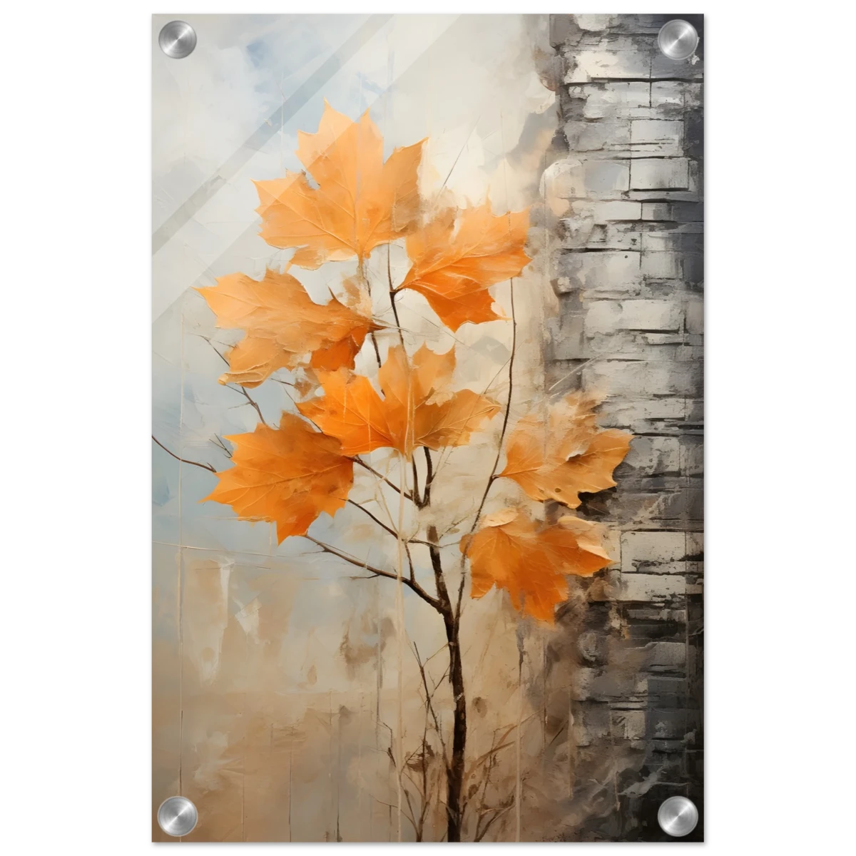 Autumn Maple Leaves by Birch Tree – Modern Nature Wall Art - Acrylic Print - 30x45 cm / 12x18″ -