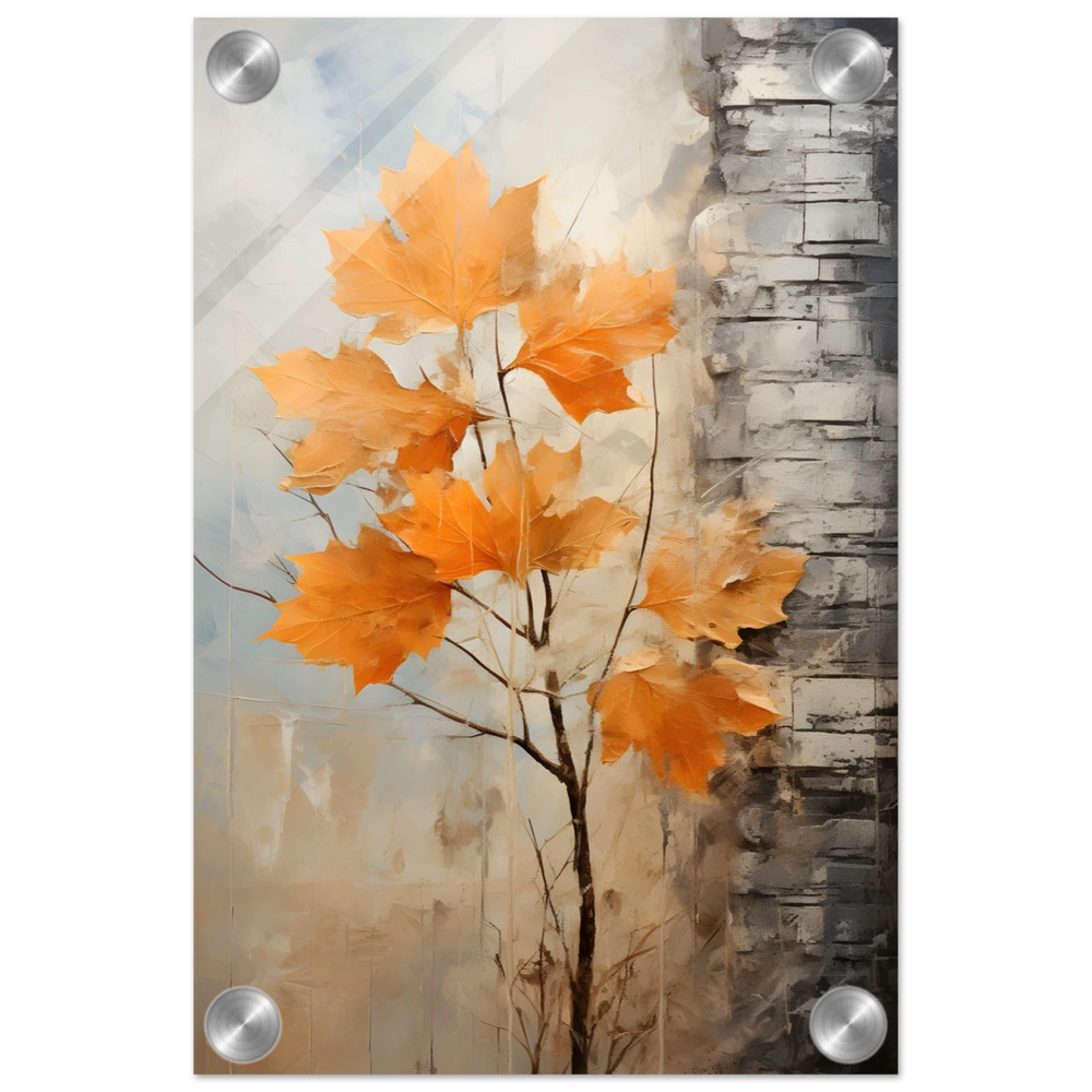 Autumn Maple Leaves by Birch Tree – Modern Nature Wall Art - Acrylic Print - 20x30 cm / 8x12″ -