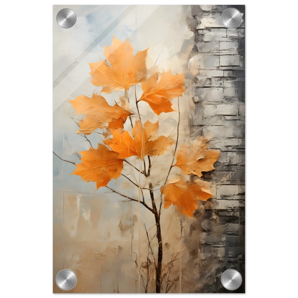 Autumn Maple Leaves by Birch Tree – Modern Nature Wall Art - Acrylic Print - 20x30 cm / 8x12″ -