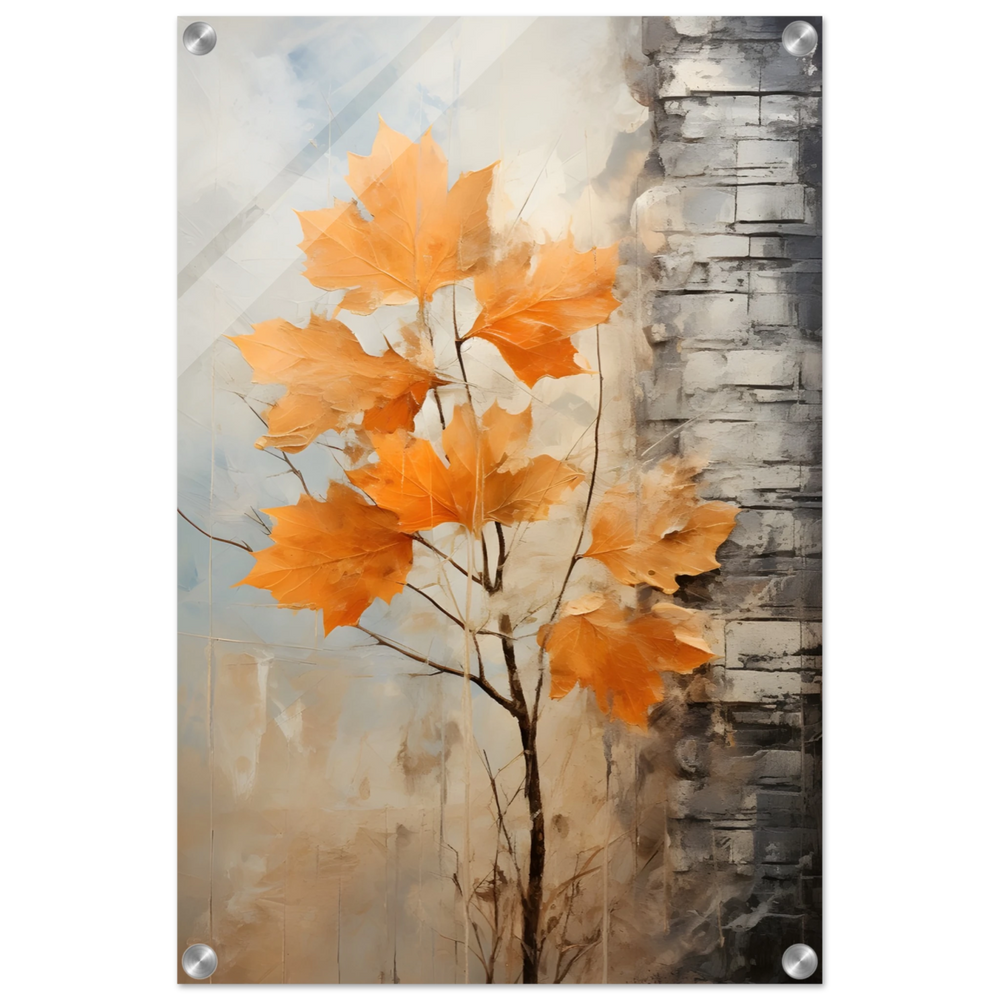 Autumn Maple Leaves by Birch Tree – Modern Nature Wall Art - Acrylic Print - 40x60 cm / 16x24″ -