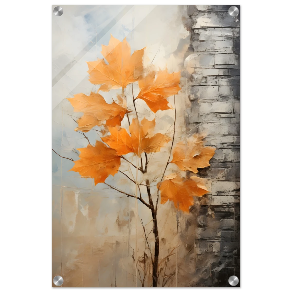 Autumn Maple Leaves by Birch Tree – Modern Nature Wall Art - Acrylic Print - 40x60 cm / 16x24″ -