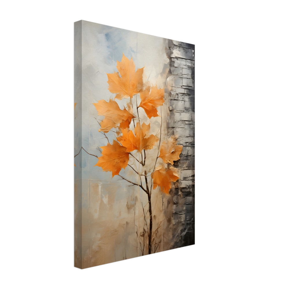 Autumn Maple Leaves by Birch Tree – Modern Nature Wall Art - Canvas - 30x45 cm / 12x18″ -