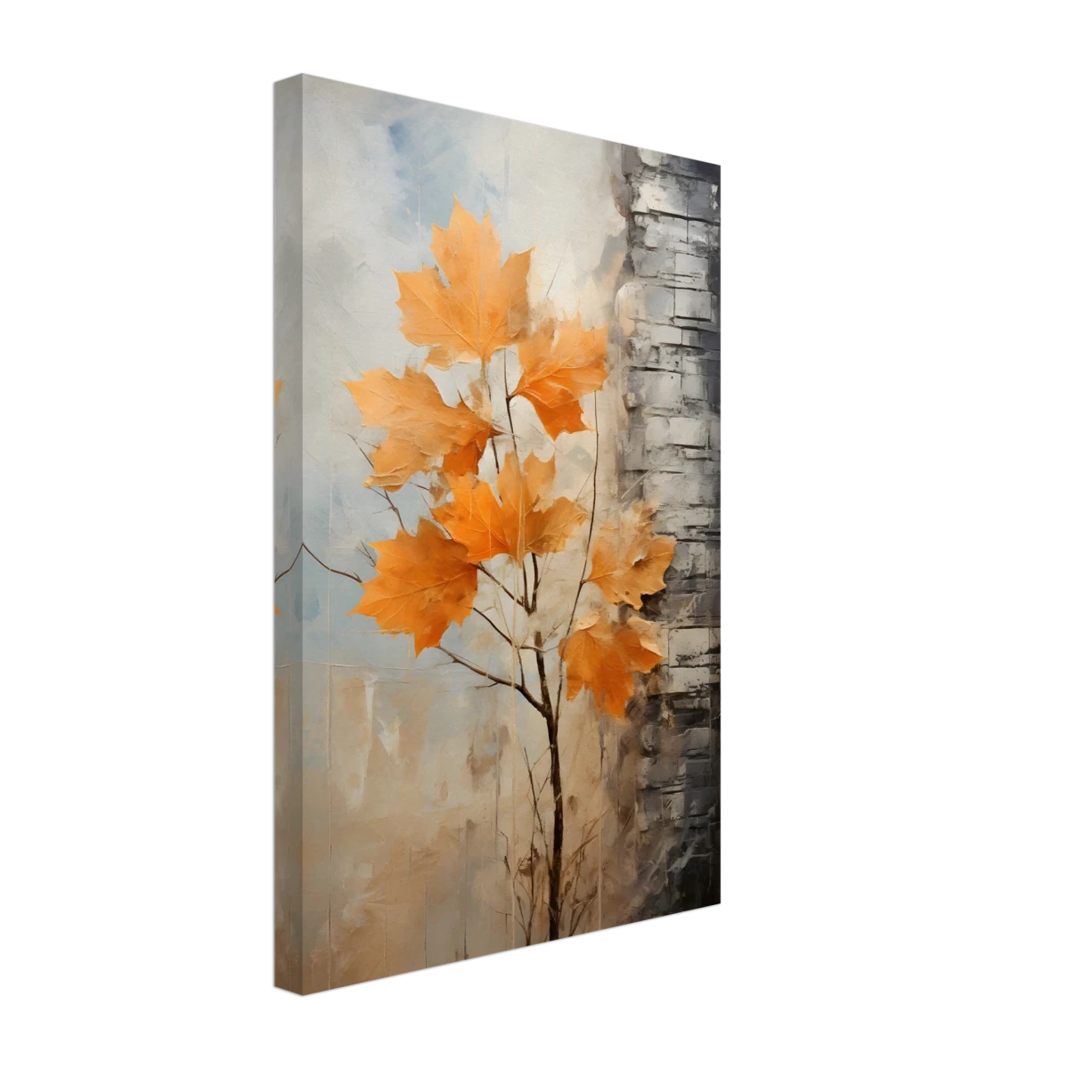 Autumn Maple Leaves by Birch Tree – Modern Nature Wall Art - Canvas - 30x45 cm / 12x18″ -