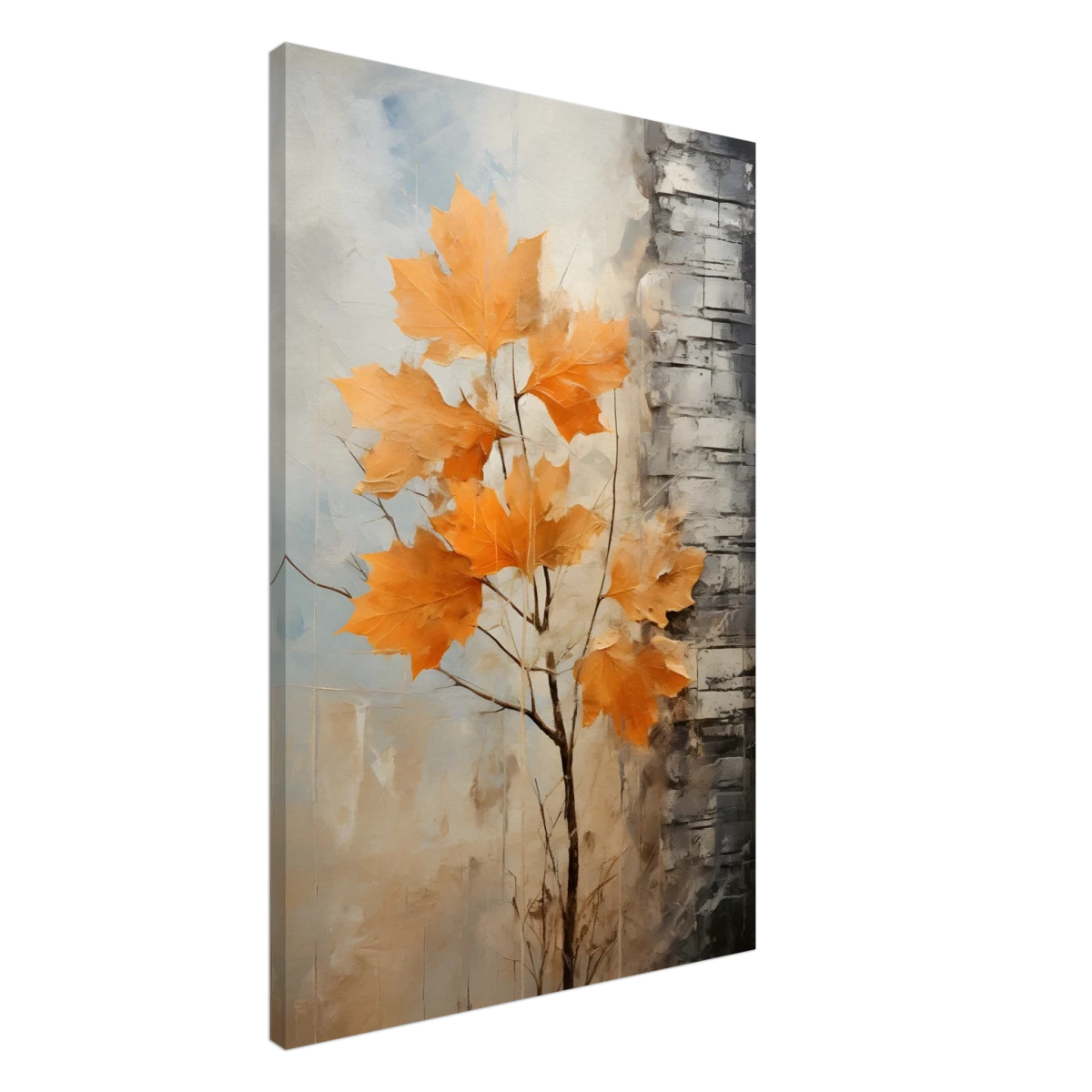 Autumn Maple Leaves by Birch Tree – Modern Nature Wall Art - Canvas - 60x90 cm / 24x36″ -