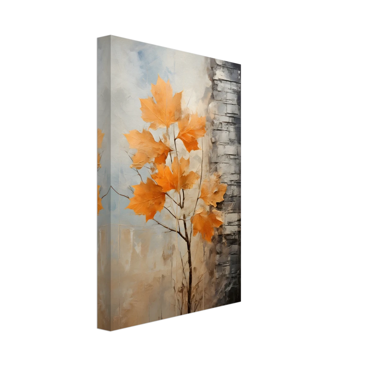 Autumn Maple Leaves by Birch Tree – Modern Nature Wall Art - Canvas - 20x30 cm / 8x12″ -