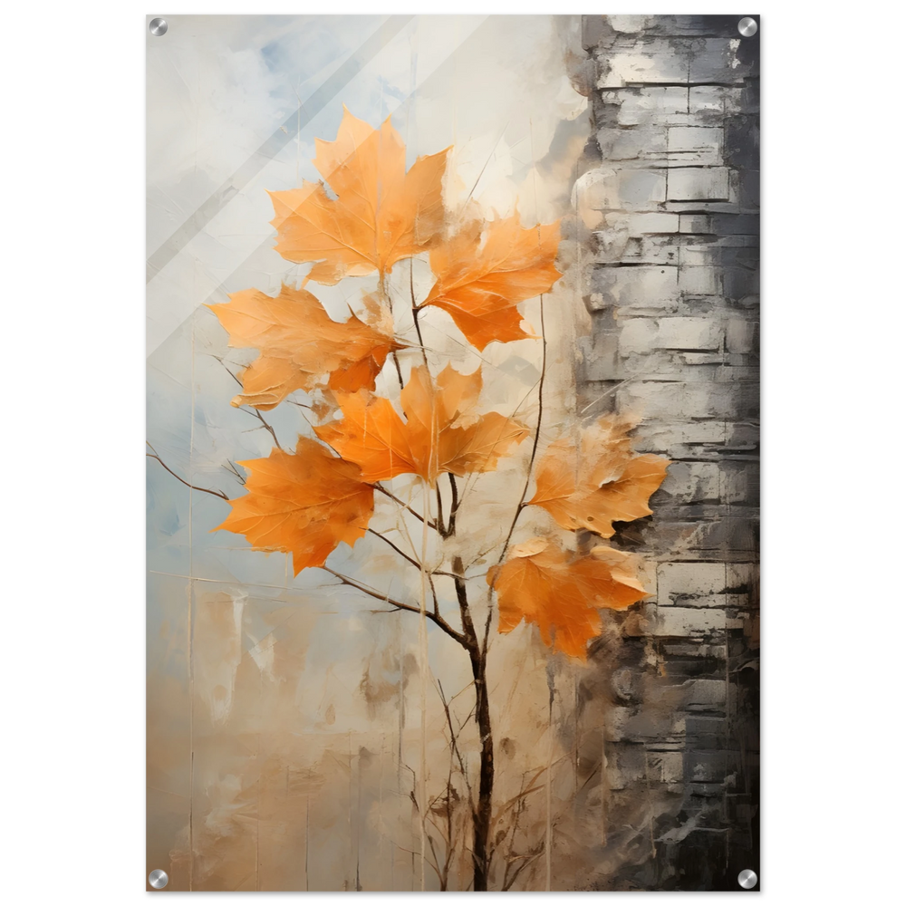 Autumn Maple Leaves by Birch Tree – Modern Nature Wall Art - Acrylic Print - 70x100 cm / 28x40″ -