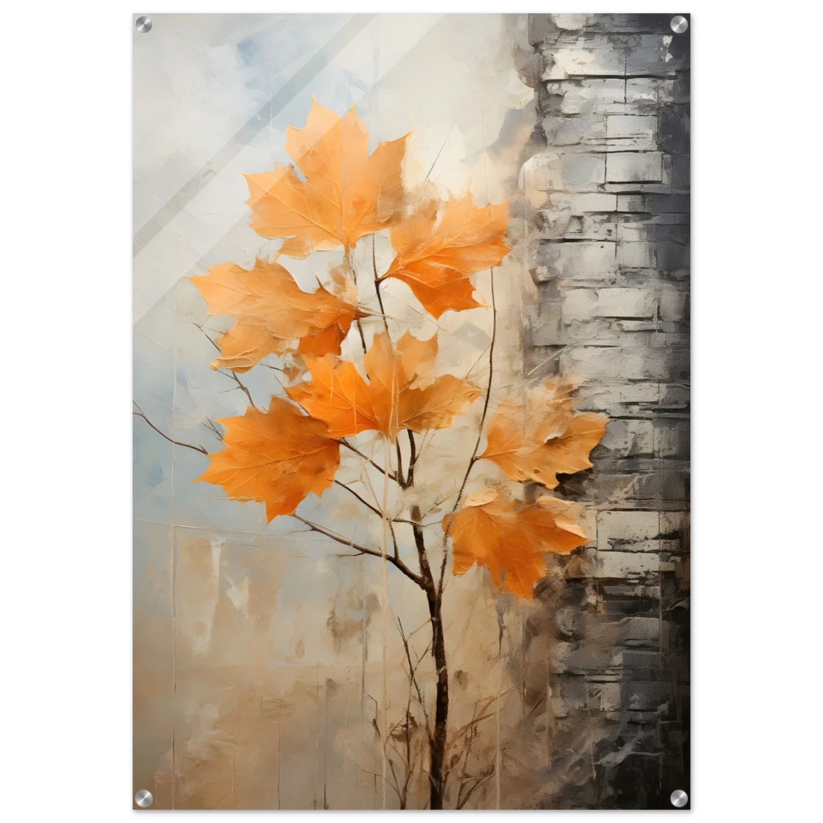 Autumn Maple Leaves by Birch Tree – Modern Nature Wall Art - Acrylic Print - 70x100 cm / 28x40″ -