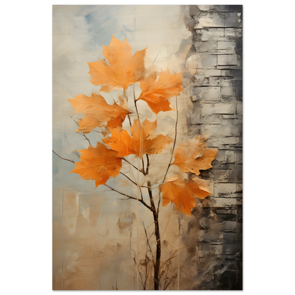 Autumn Maple Leaves by Birch Tree – Modern Nature Wall Art - Wood Prints - 40x60 cm / 16x24″ -