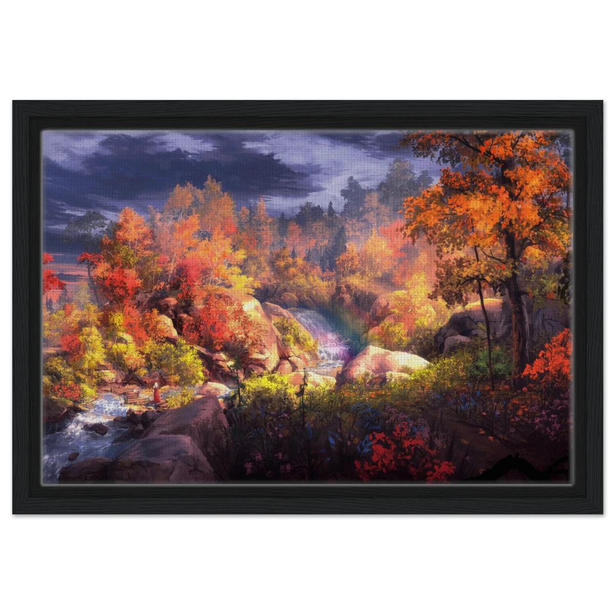 Autumn's Whisper | Tranquil Nature Escape | Nature Wall art Print - 30x45 cm / 12x18″ - Framed Canvas - Black frame