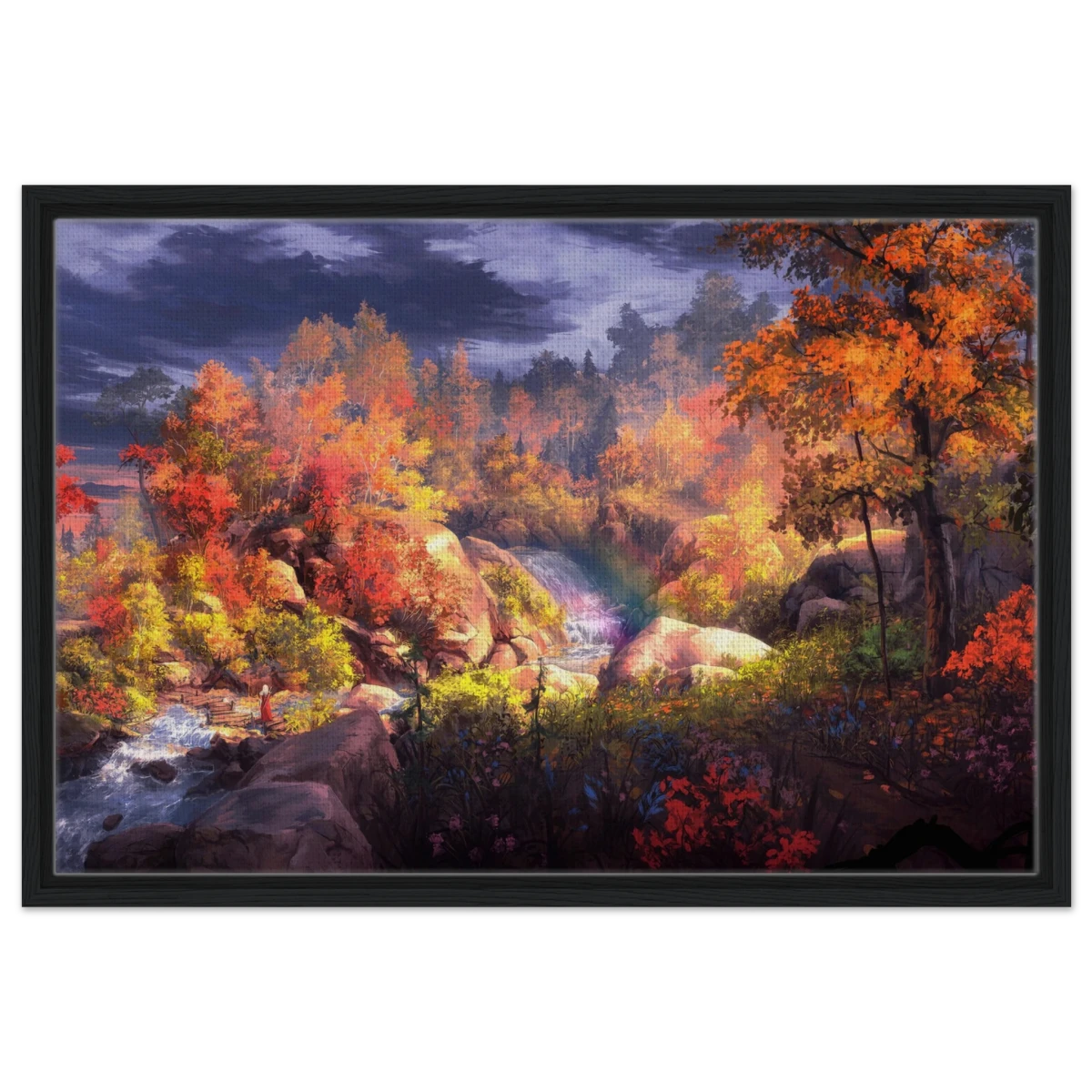 Autumn's Whisper | Tranquil Nature Escape | Nature Wall art Print - 50x75 cm / 20x30″ - Framed Canvas - Black frame