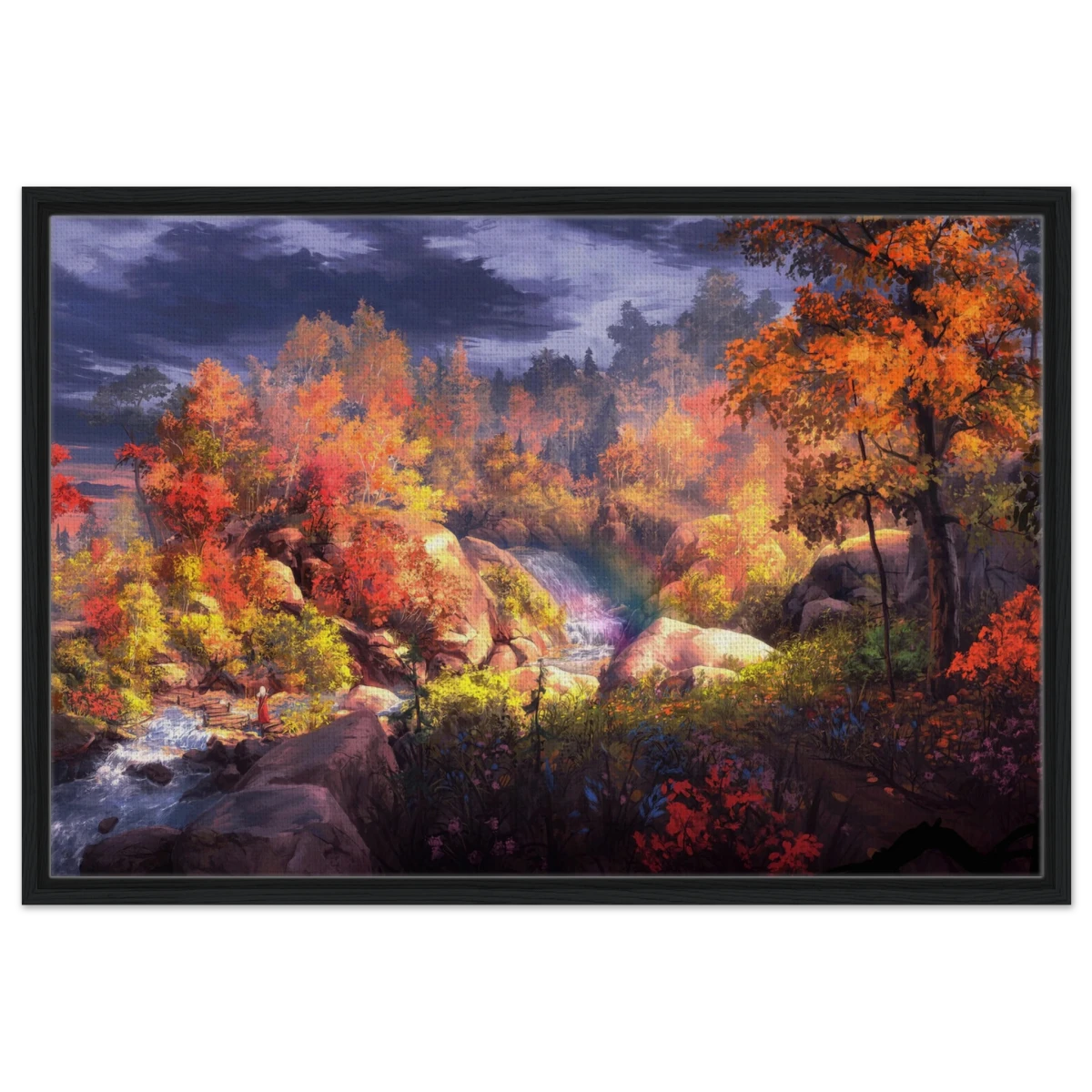 Autumn's Whisper | Tranquil Nature Escape | Nature Wall art Print - 60x90 cm / 24x36″ - Framed Canvas - Black frame