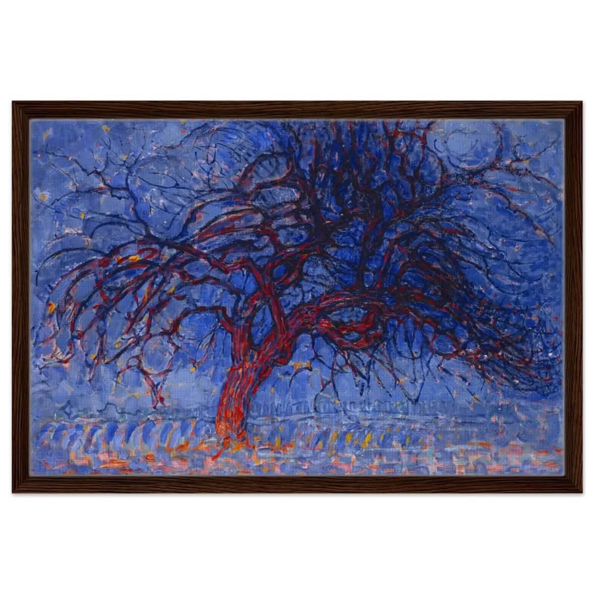 Avond (Evening): The Red Tree 1908 by Piet Mondrian | Vintage wall art print - Framed Canvas - 50x75 cm / 20x30″ - Dark wood frame