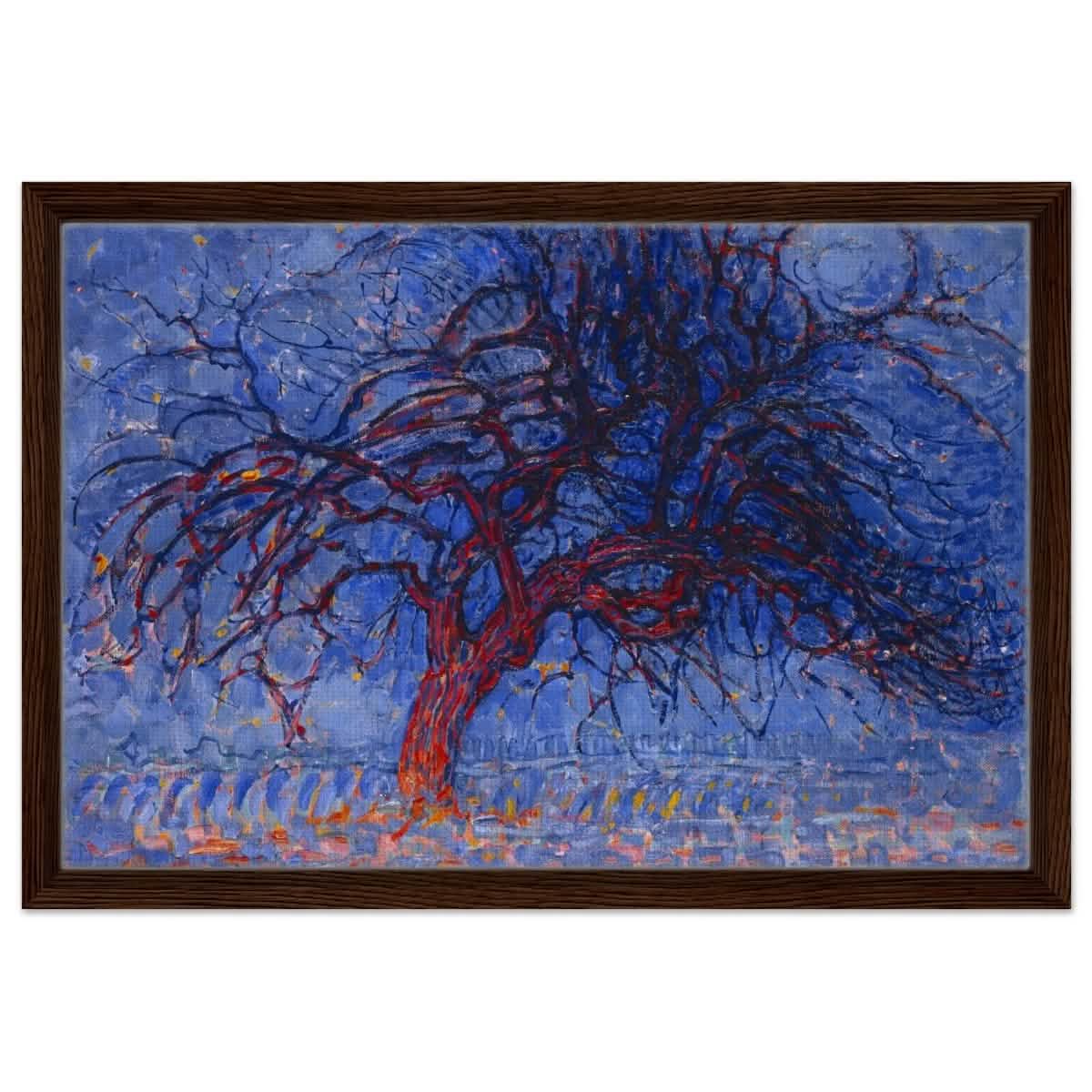 Avond (Evening): The Red Tree 1908 by Piet Mondrian | Vintage wall art print - Framed Canvas - 40x60 cm / 16x24″ - Dark wood frame