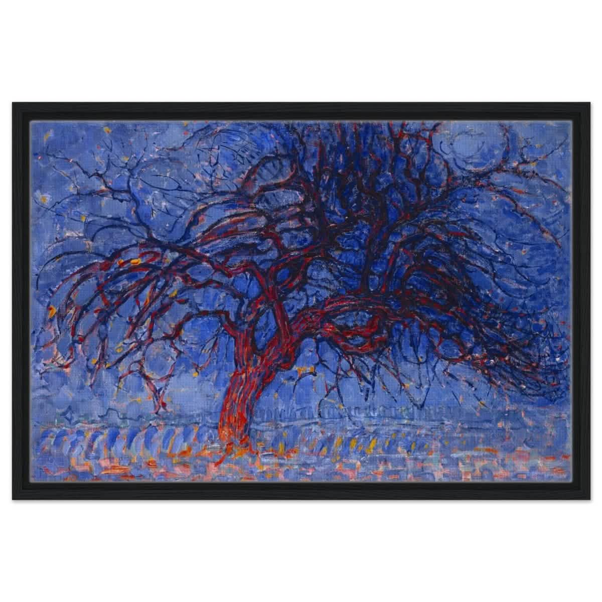 Avond (Evening): The Red Tree 1908 by Piet Mondrian | Vintage wall art print - Framed Canvas - 50x75 cm / 20x30″ - Black frame