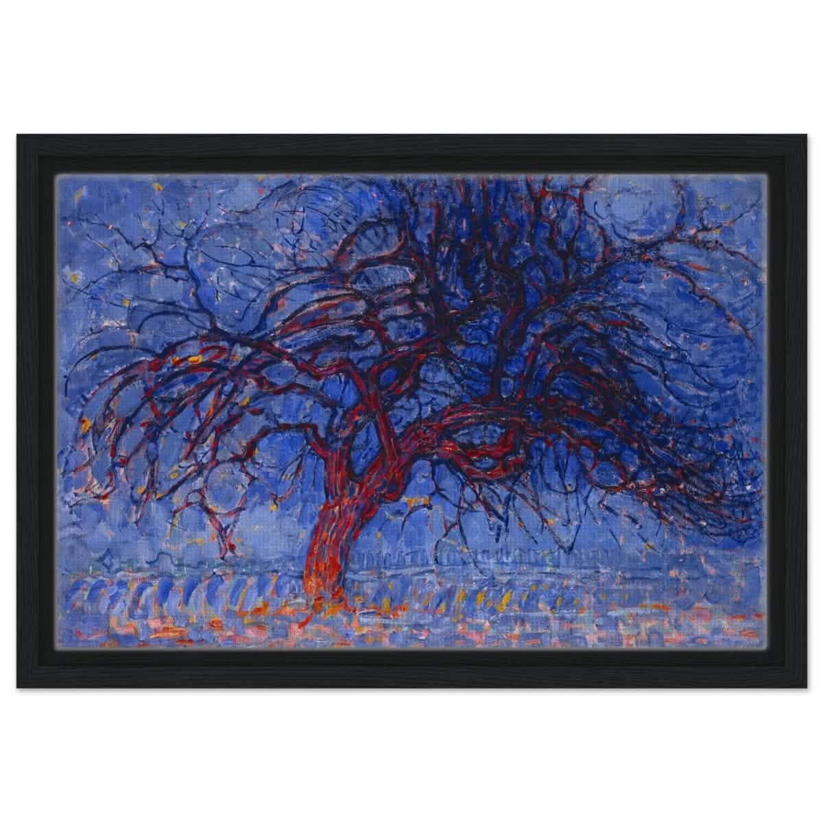 Avond (Evening): The Red Tree 1908 by Piet Mondrian | Vintage wall art print - Framed Canvas - 30x45 cm / 12x18″ - Black frame