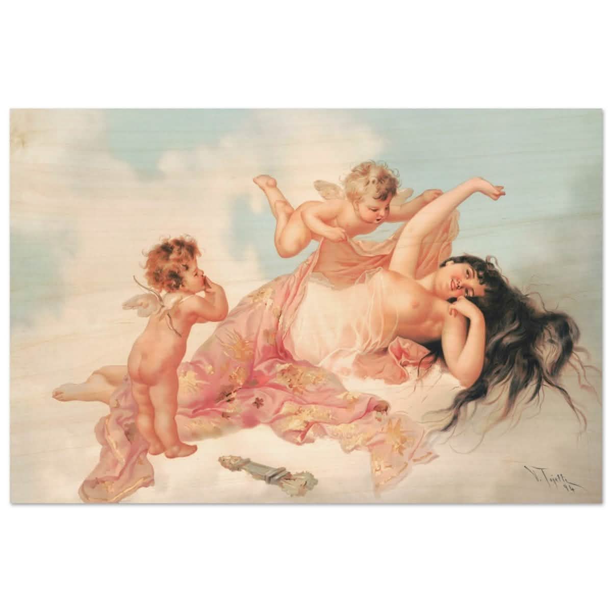 Awakening of love 1894 by Virgilio Tojetti | Vintage wall art print - Wood Prints - 40x60 cm / 16x24″ -