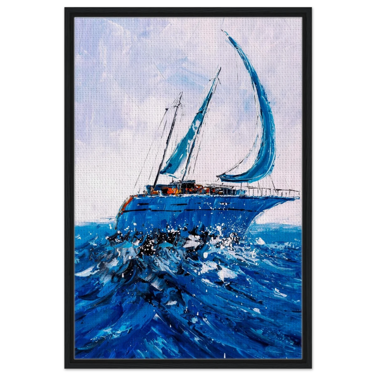 "Azure Ascent" – Sailing the Rhythm of the Sea | Wall art Print - Framed Canvas - 60x90 cm / 24x36″ - Black frame