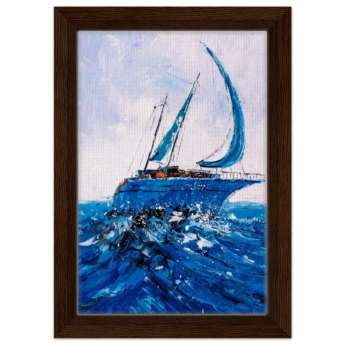 "Azure Ascent" – Sailing the Rhythm of the Sea | Wall art Print - Framed Canvas - 20x30 cm / 8x12″ - Dark wood frame