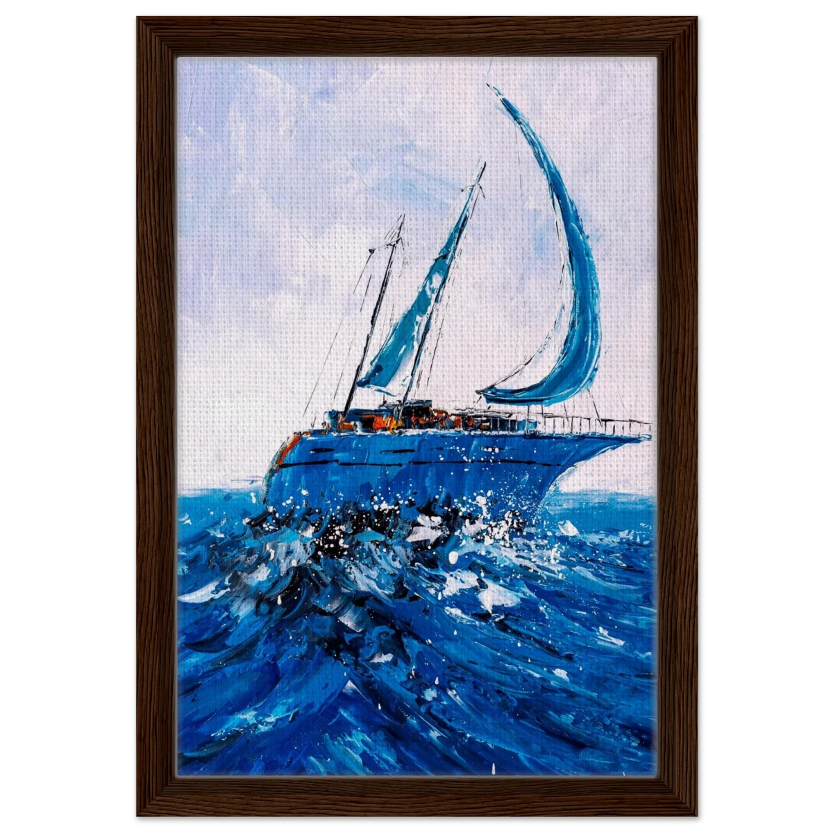 "Azure Ascent" – Sailing the Rhythm of the Sea | Wall art Print - Framed Canvas - 30x45 cm / 12x18″ - Dark wood frame