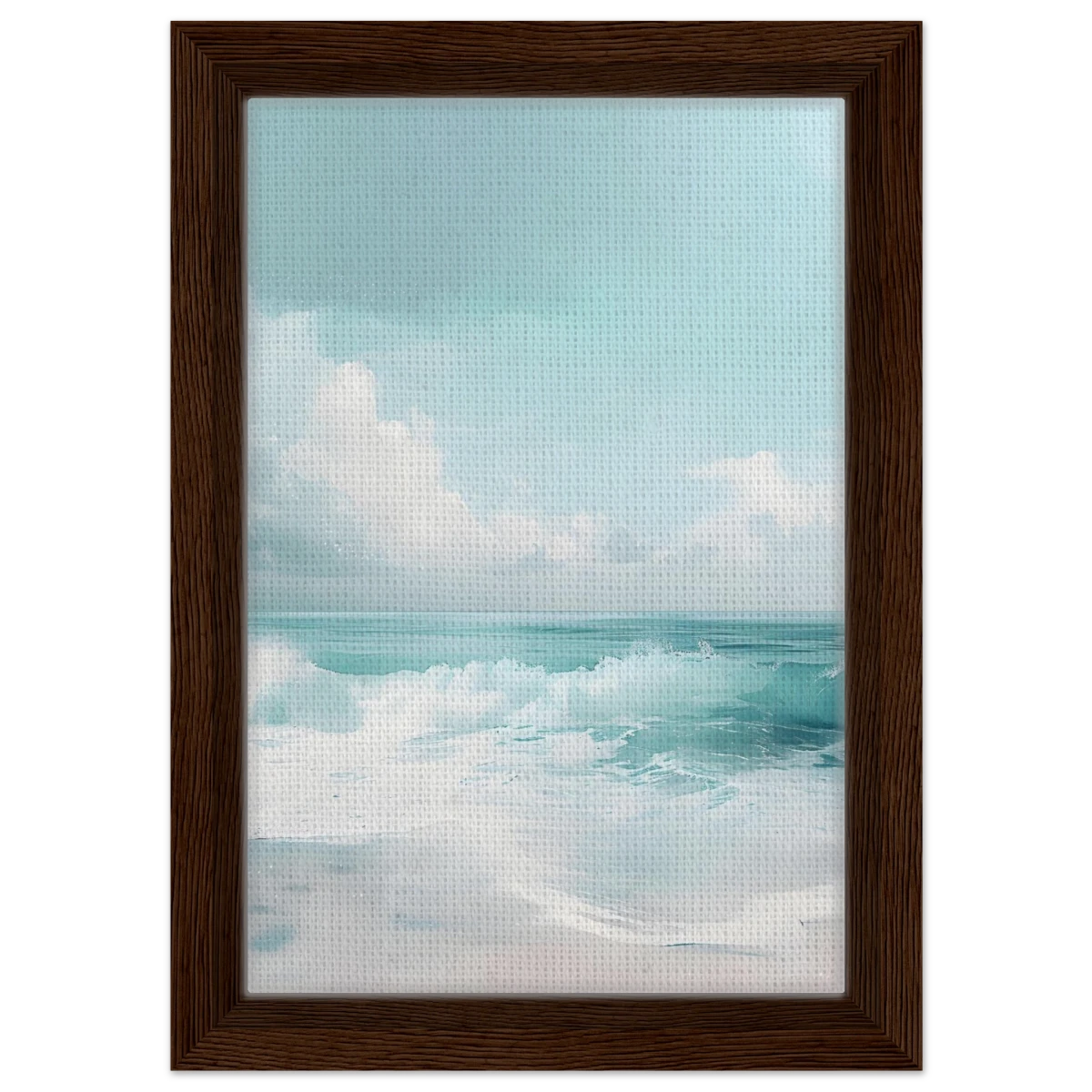 Azure Calm – Tranquil Ocean Horizon | Wall art print - Framed Canvas - 20x30 cm / 8x12″ - Dark wood frame