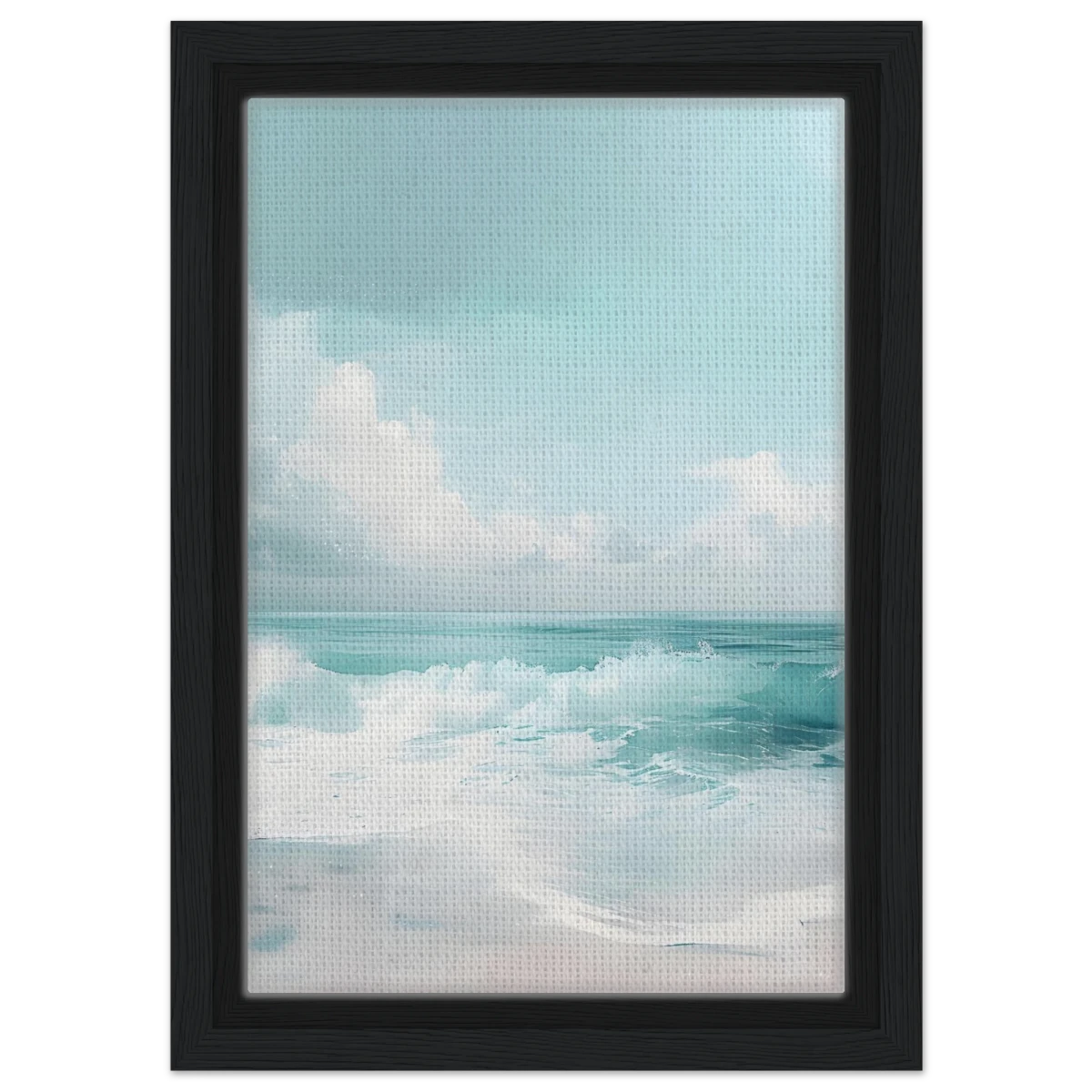 Azure Calm – Tranquil Ocean Horizon | Wall art print - Framed Canvas - 20x30 cm / 8x12″ - Black frame