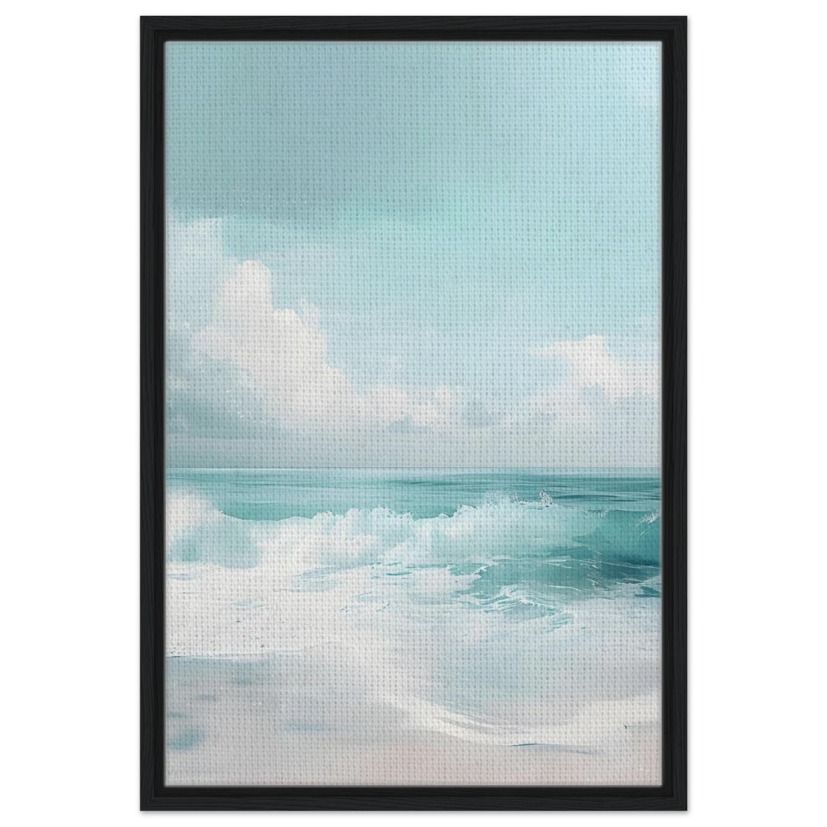 Azure Calm – Tranquil Ocean Horizon | Wall art print - Framed Canvas - 50x75 cm / 20x30″ - Black frame