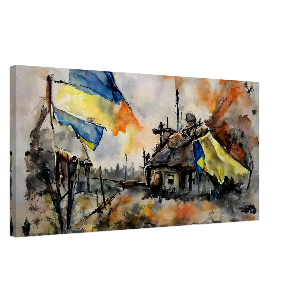 Never Give Up – Ukraine | Panoramic Watercolour War Art PrintDesign Option 240x80 cm / 16x32″