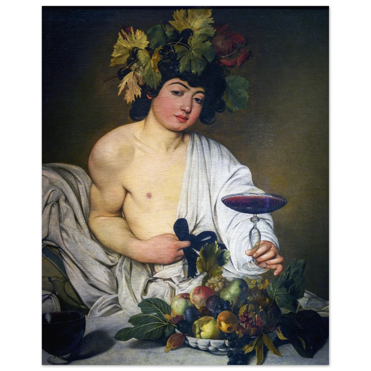 Bacchus (c. 1596) by Michelangelo Merisi da Caravaggio | Wall art Print | Vintage Collection - Fine Art Poster - 40x50 cm / 16x20″ -