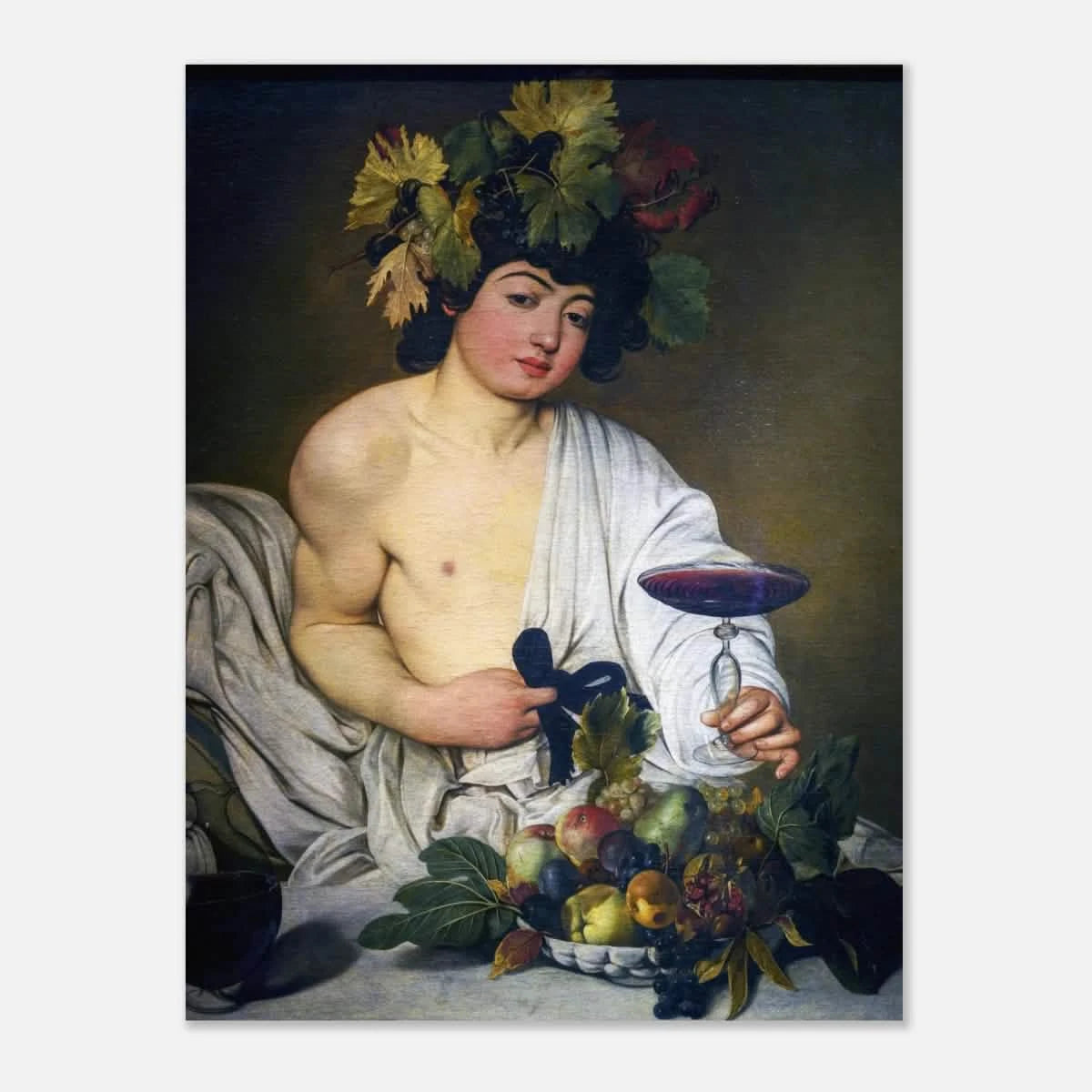 Bacchus (c. 1596) by Michelangelo Merisi da Caravaggio | Wall art Print | Vintage Collection - Aluminum Print - 60x80 cm / 24x32″ -