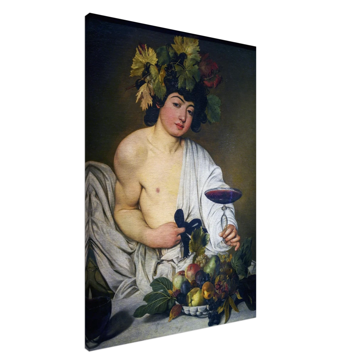 Bacchus (c. 1596) by Michelangelo Merisi da Caravaggio | Wall art Print | Vintage Collection - Canvas - 70x100 cm / 28x40″ -