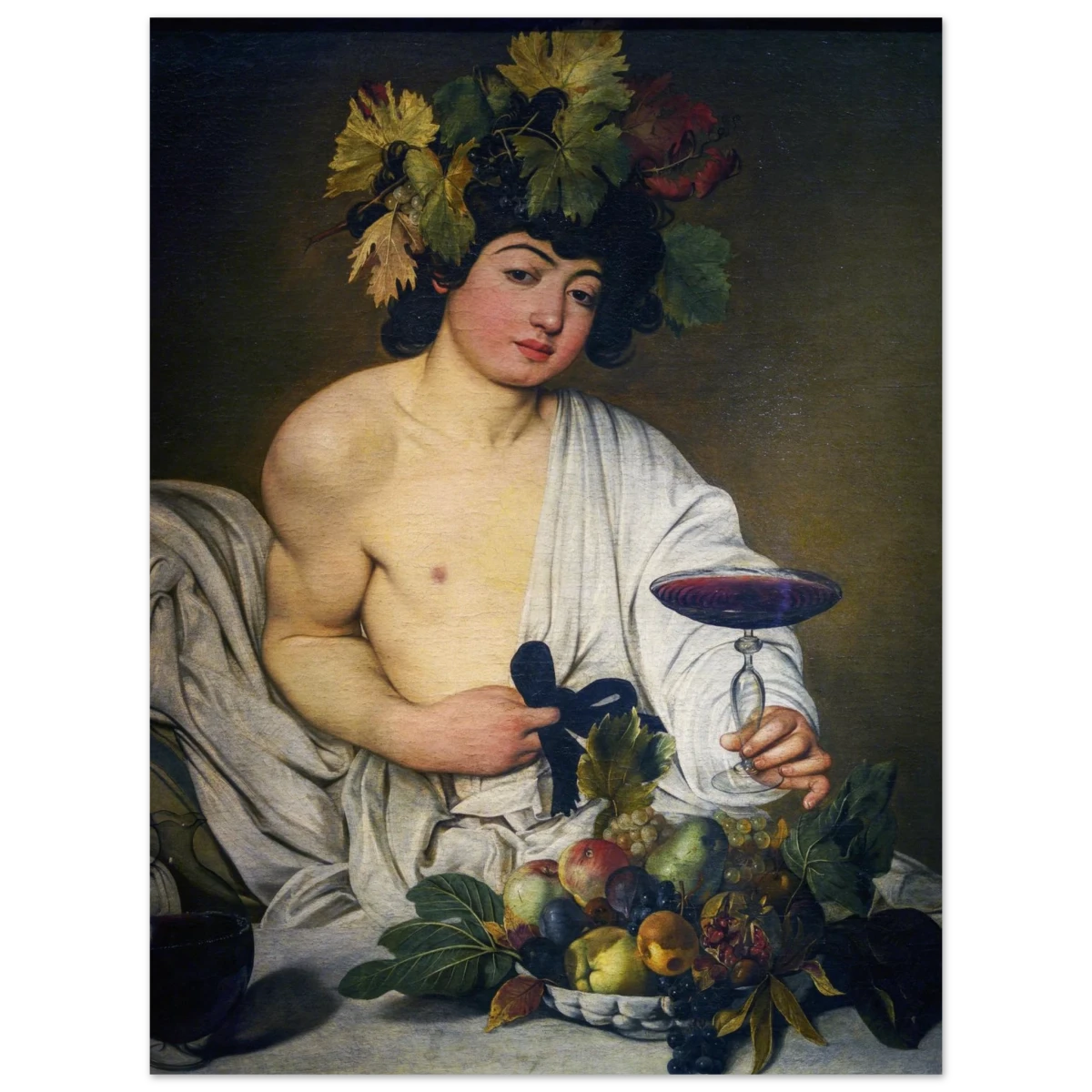 Bacchus (c. 1596) by Michelangelo Merisi da Caravaggio | Wall art Print | Vintage Collection - Wood Prints - 60x80 cm / 24x32″ -