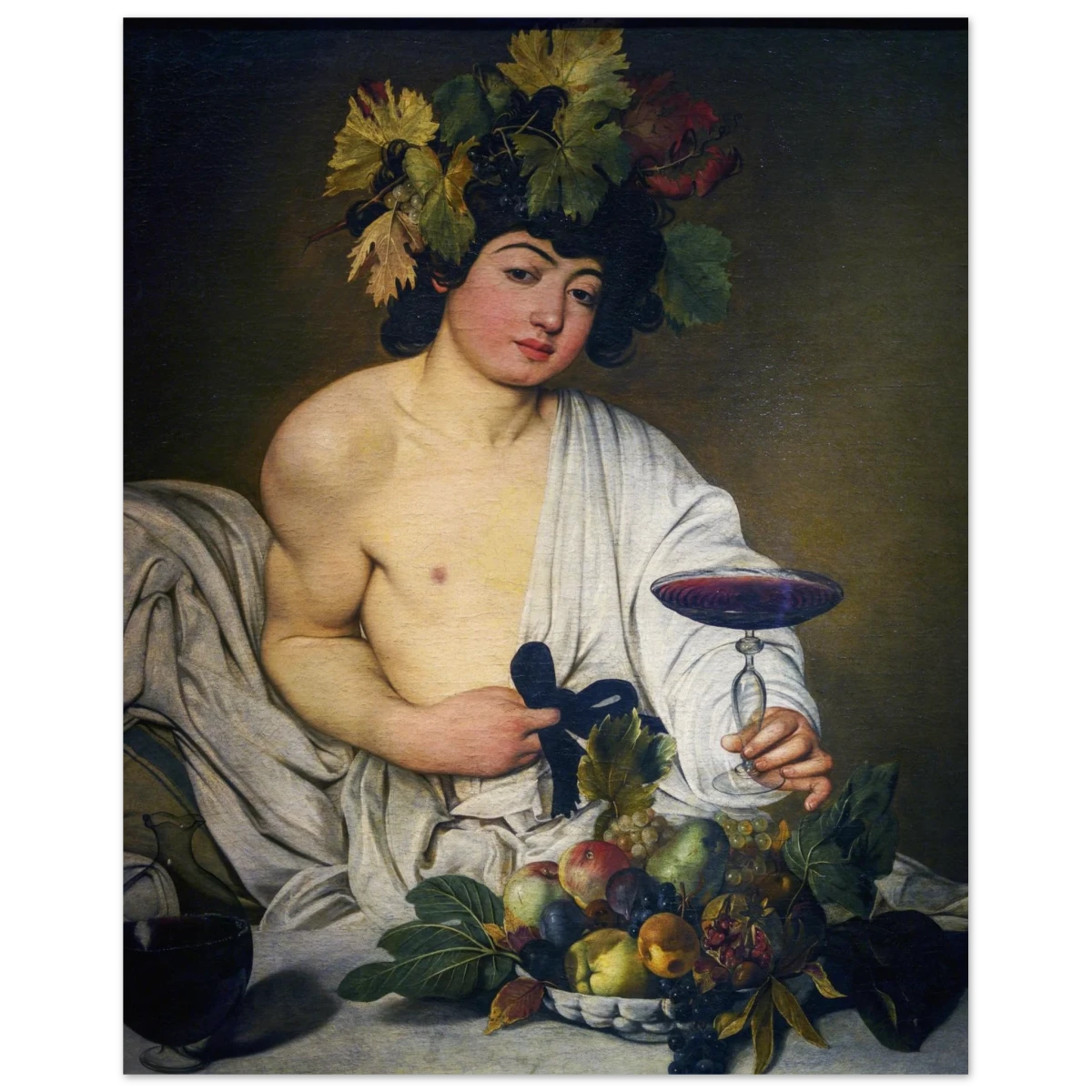 Bacchus (c. 1596) by Michelangelo Merisi da Caravaggio | Wall art Print | Vintage Collection - Wood Prints - 40x50 cm / 16x20″ -