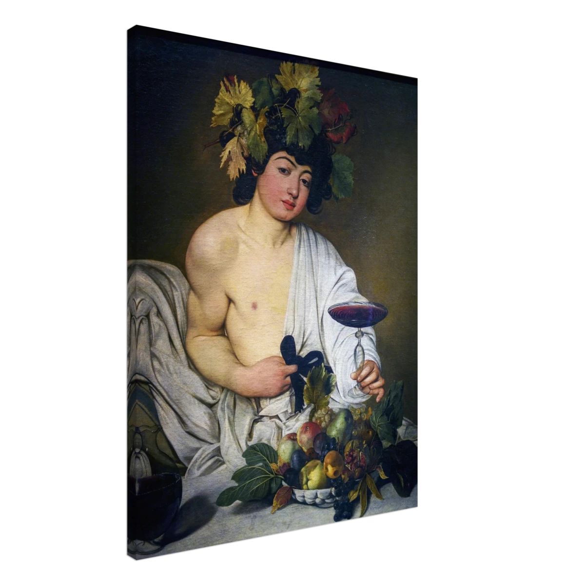 Bacchus (c. 1596) by Michelangelo Merisi da Caravaggio | Wall art Print | Vintage Collection - Canvas - 60x80 cm / 24x32″ -